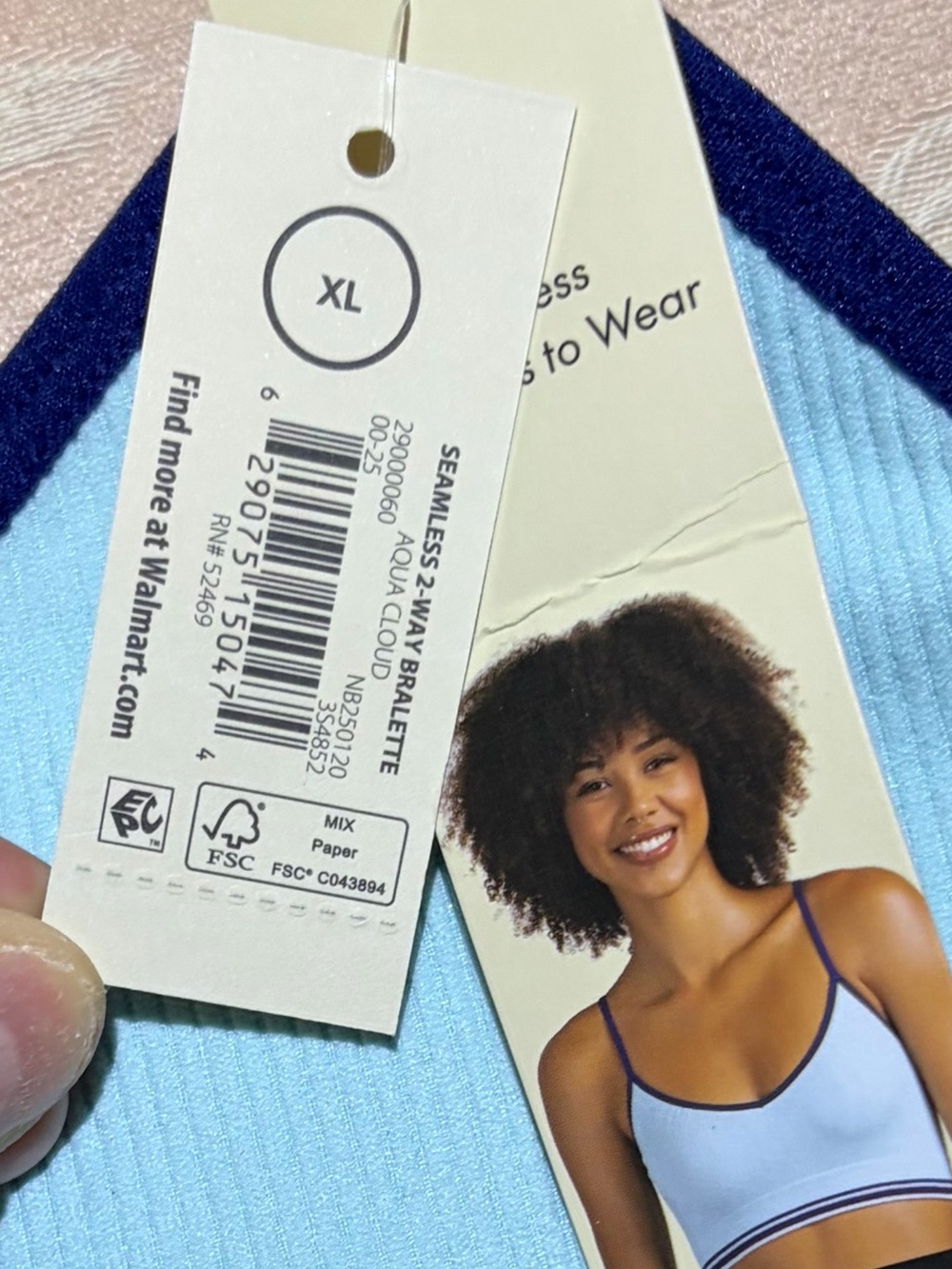 NWT No Boundaries Reversible Light Blue Ribbed Bralette with Navy Trim. XL - Picture 3 of 6